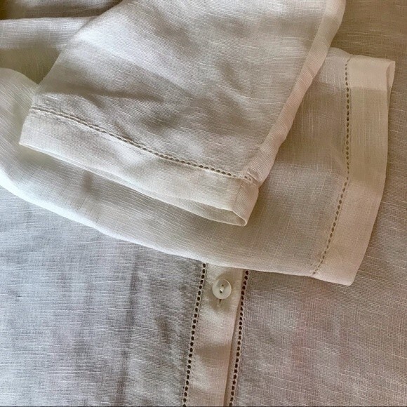 Linen Silk Tunic JONES NEW YORK White Cream Blouse Top Long Sleeve Button Up M - Picture 8 of 8